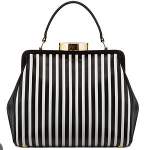 Lulu Guinness Black and White Striped Shoulder Bag-Eva medium bag